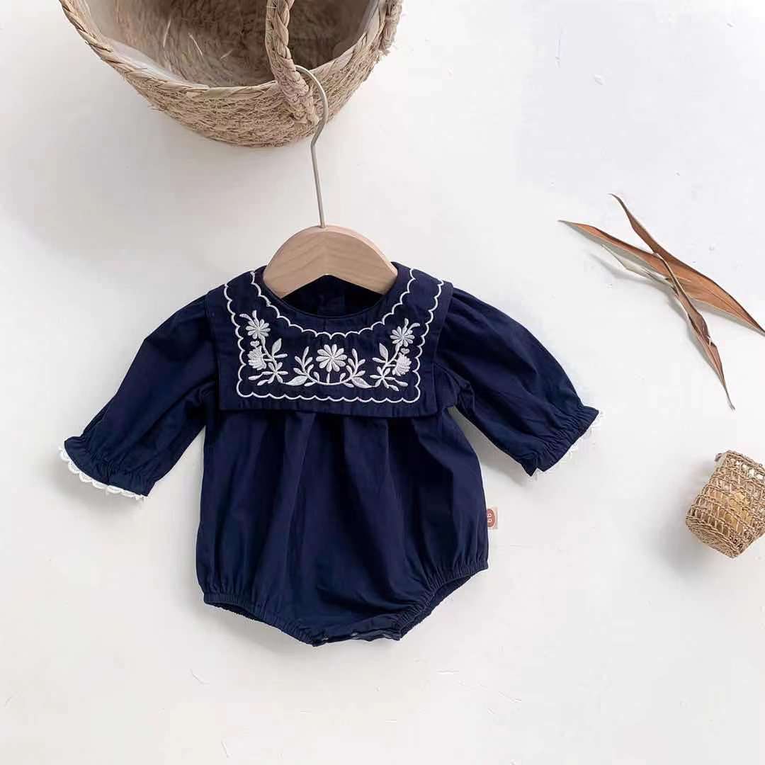 Navy Style Embroidered Romper