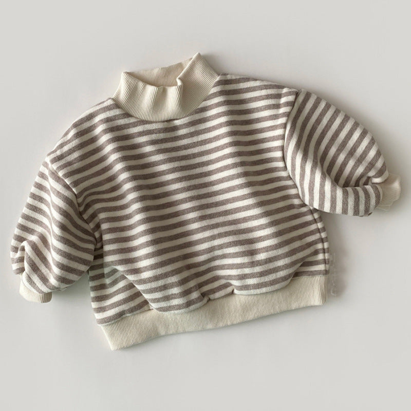 Striped Turtleneck Fleece Sweater