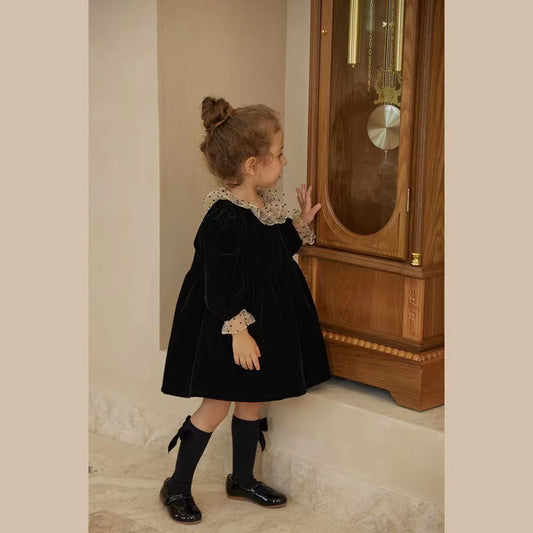 Baby Vintage Dress Velvet Long Sleeves Dress