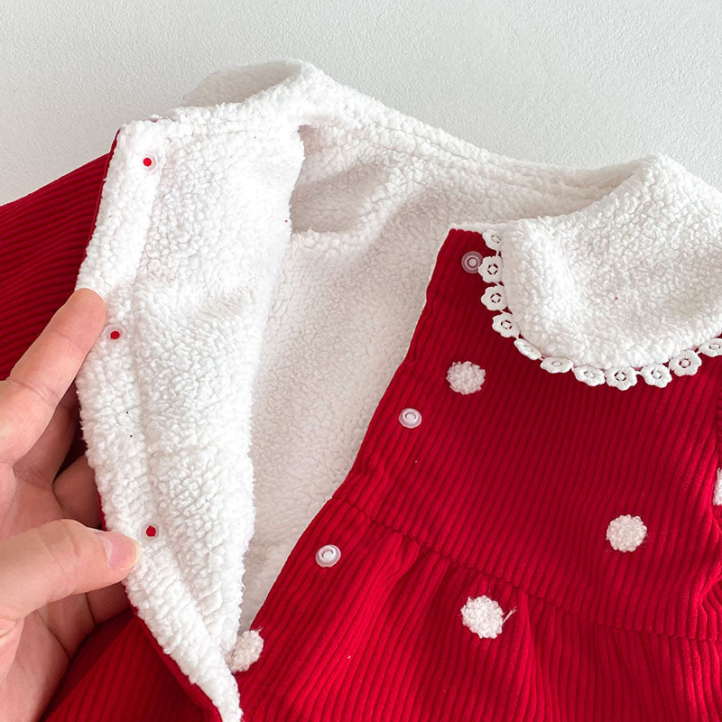 Soft sherpa lining inside red baby jumpsuit