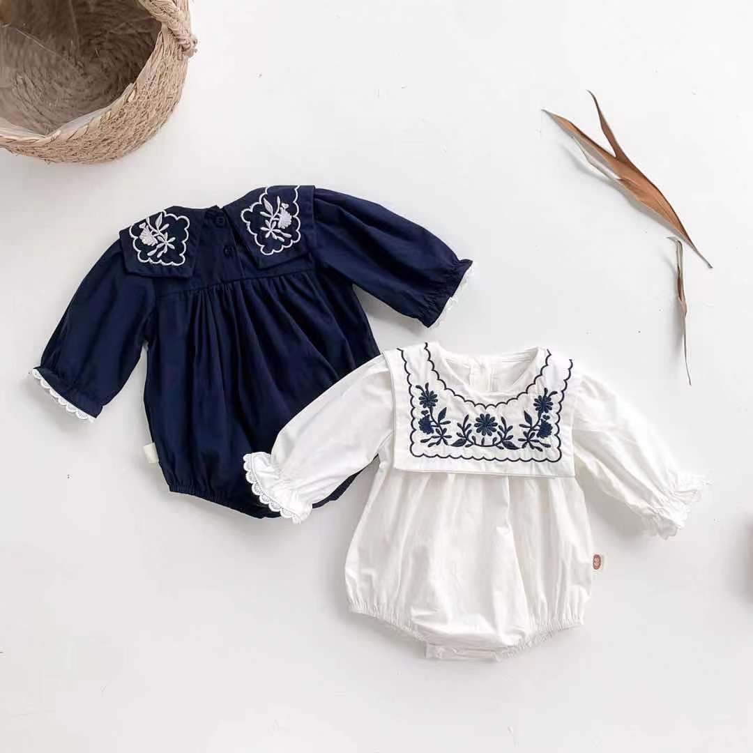 Navy Style Embroidered Romper