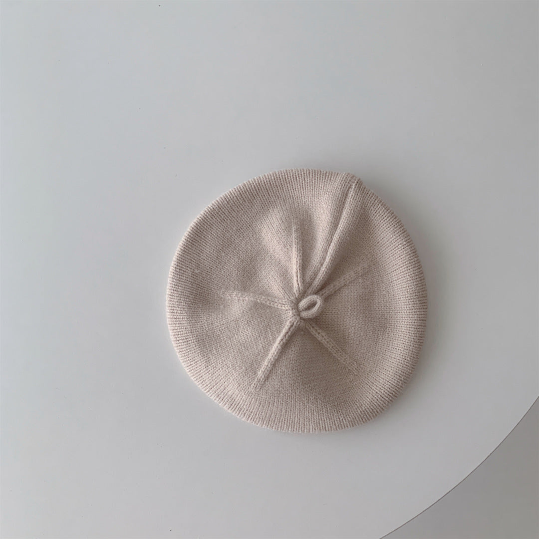 Beige knitted baby beret