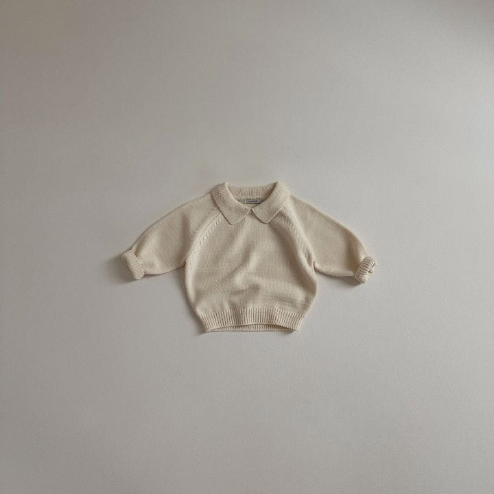 Beige striped polo collar knit sweater