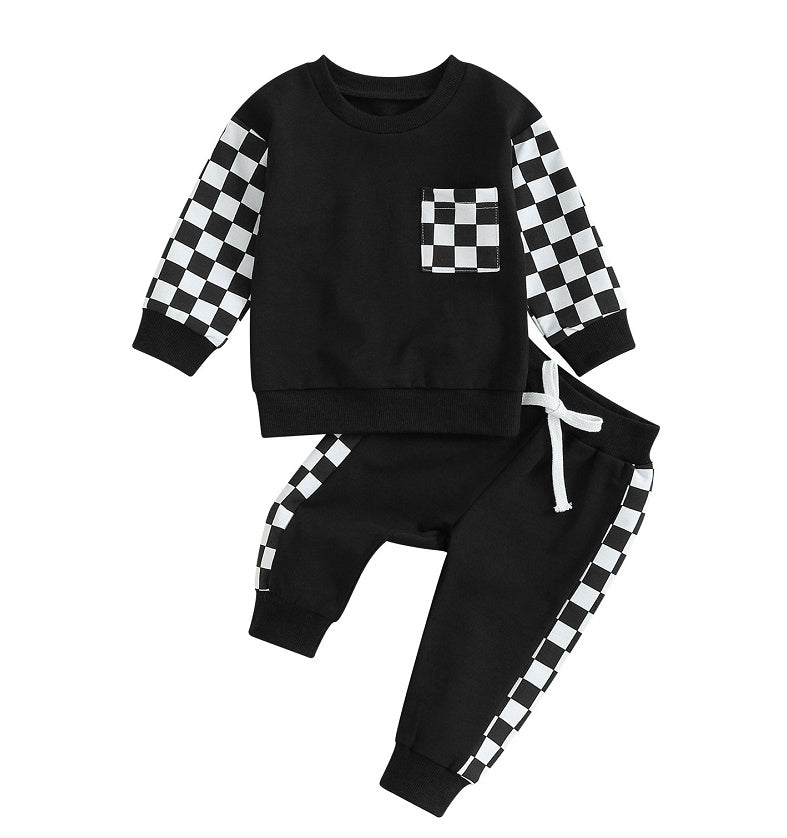 Black checkerboard sweatshirt and joggers set