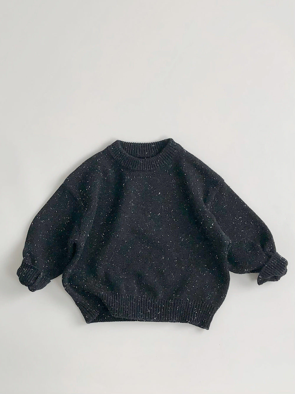 Black speckled knit crew neck sweater