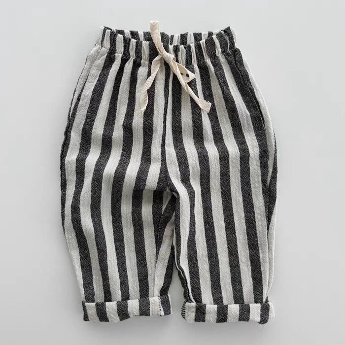 Black vertical striped drawstring pants