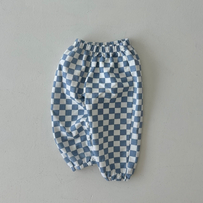 Blue checkerboard jogger pants