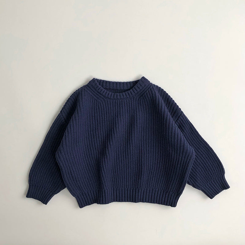 Blue chunky rib knit toddler sweater