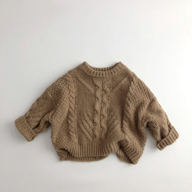 Brown chunky cable knit toddler sweater