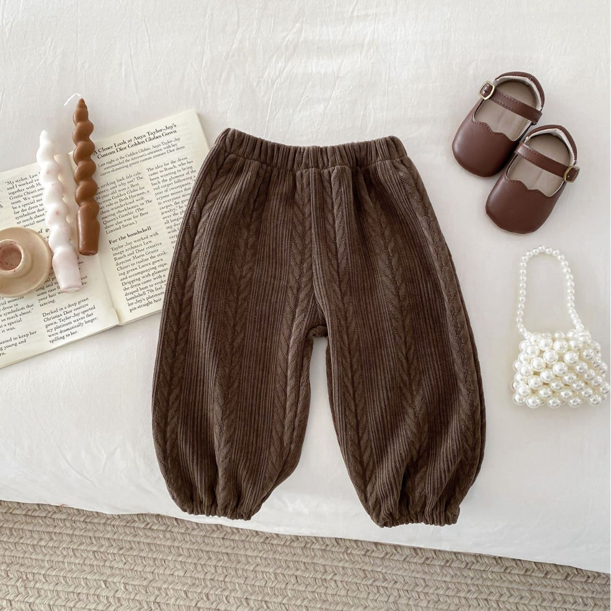 Brown lightweight baby trousers with shoes