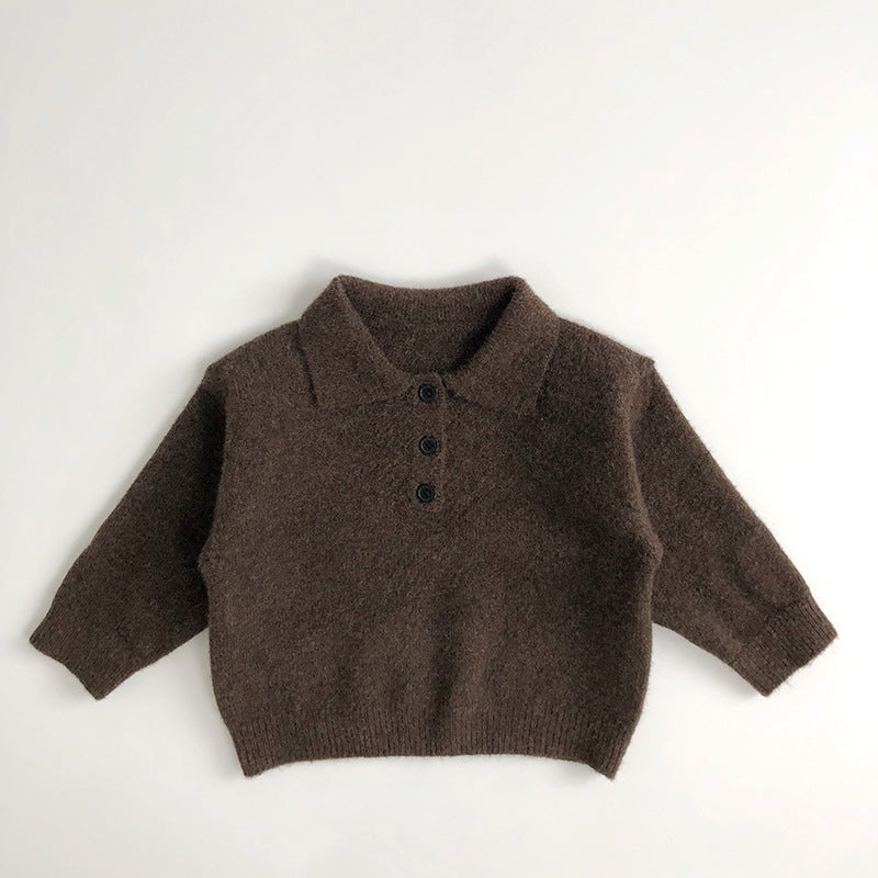 Brown polo collar knit sweater for toddlers