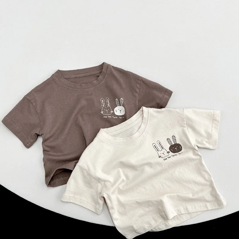 Coffee and cream cartoon bunny print baby tees