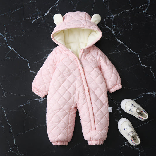 Ear Hooded Fleece-lined Jumpsuit