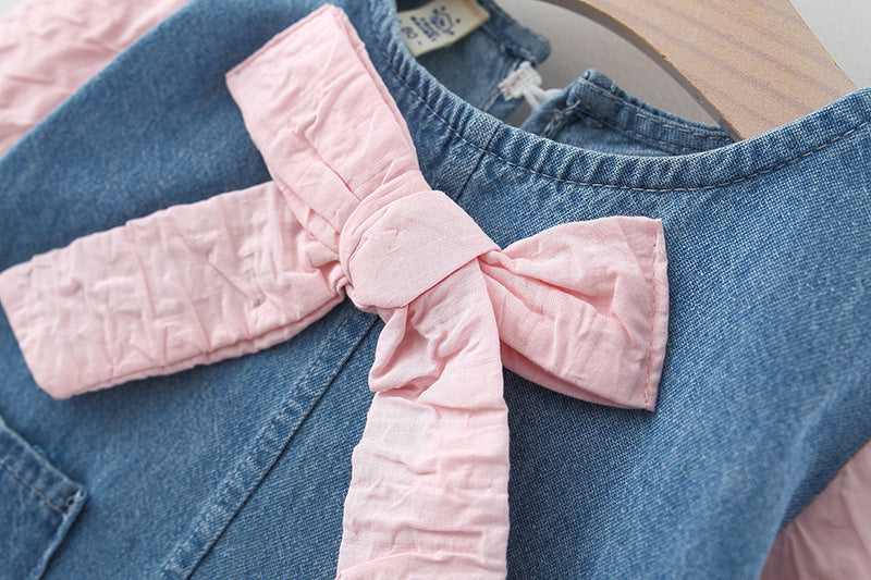 Denim Bow Charm Dress – Classic Blue & Ivory 🎀👗