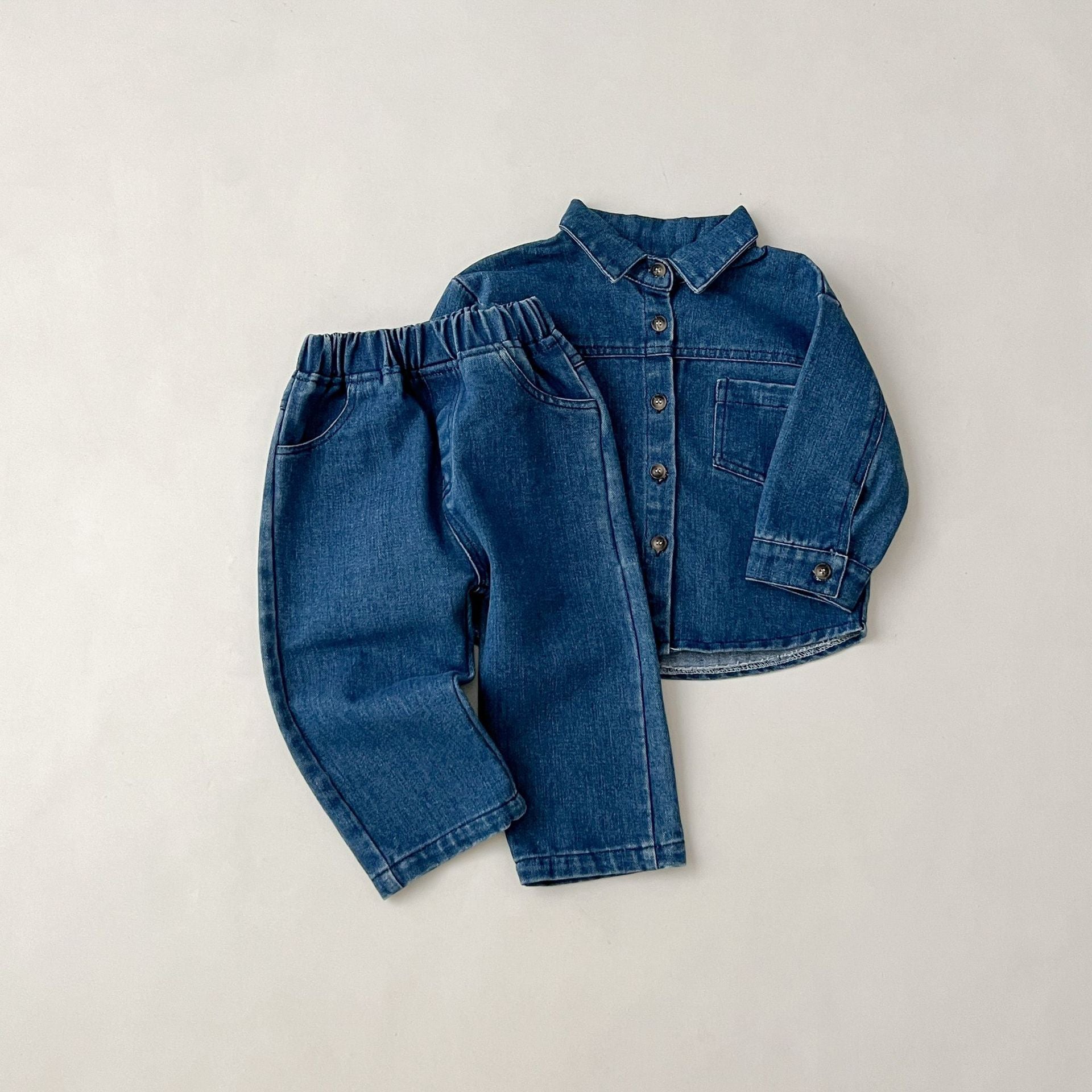 Retro Long-sleeved Shirt Denim Pants Two-piece Set