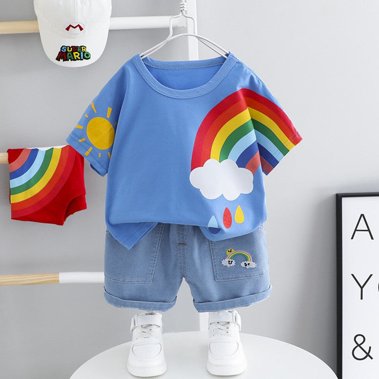 Denim Rainbow Tees & Pants Set