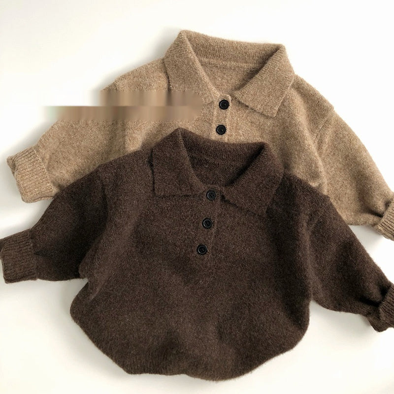 Camel and brown polo collar knit sweaters