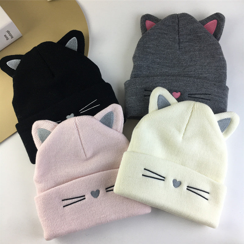Black, gray, pink and white cat ears knit beanies