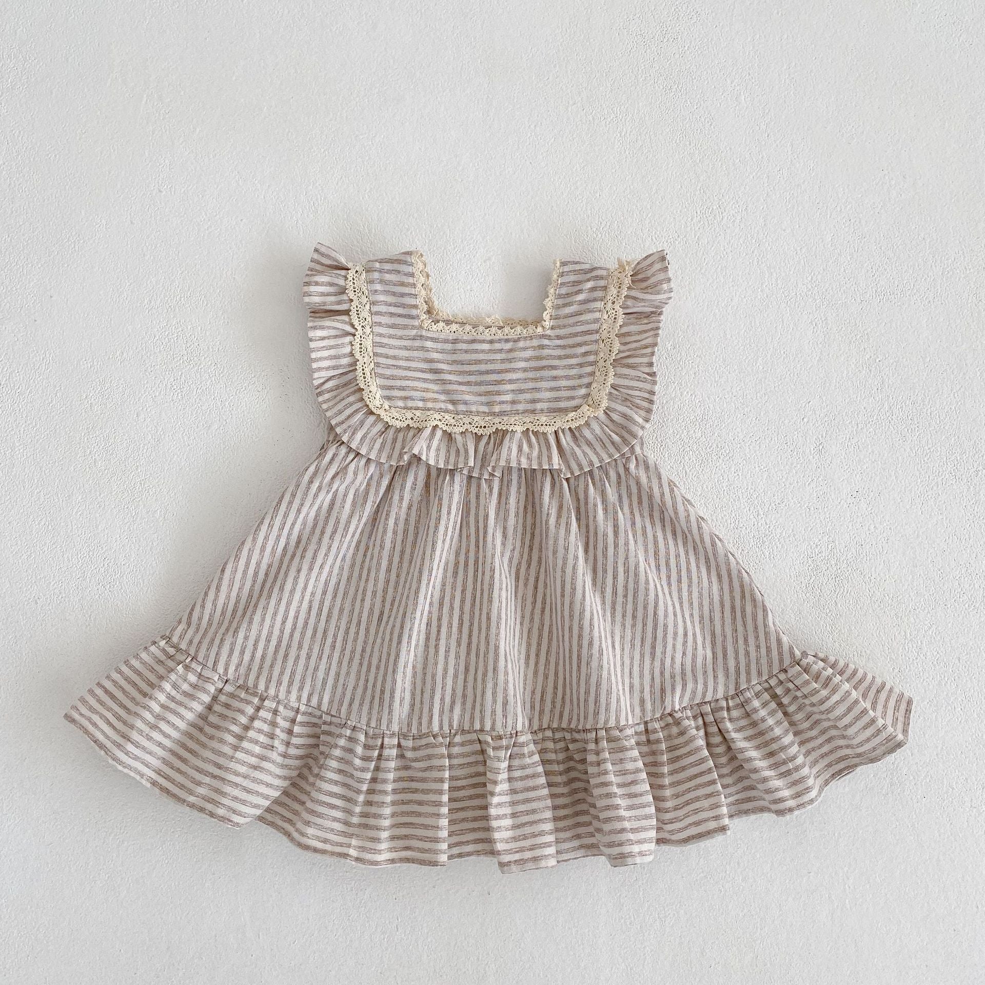 Linen Stripes Dress & Romper Set – Rustic Charm 🤎🌾