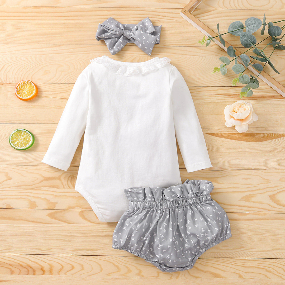 Lace Collar Long Sleeve & Shorts Set