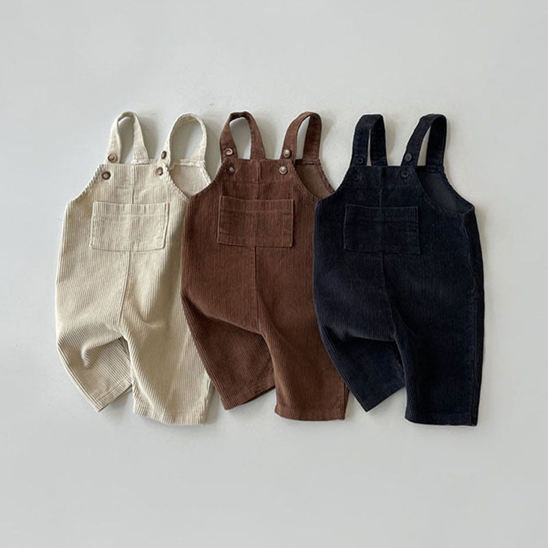 Apricot, brown and navy corduroy baby overalls