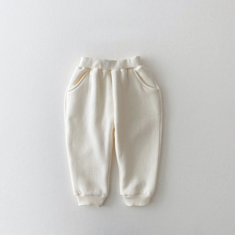 Cream baby joggers with elastic waist