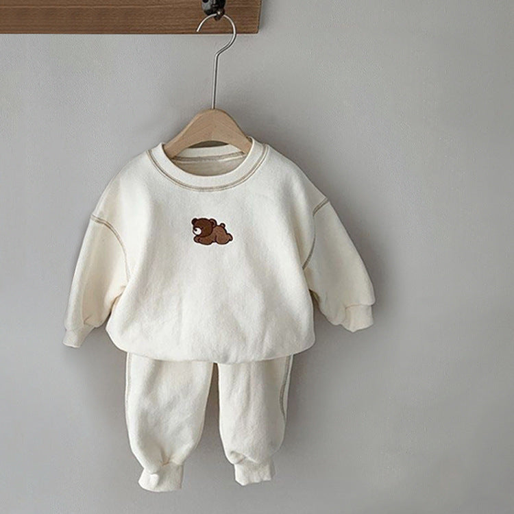 Cream bear embroidered sweatshirt and joggers