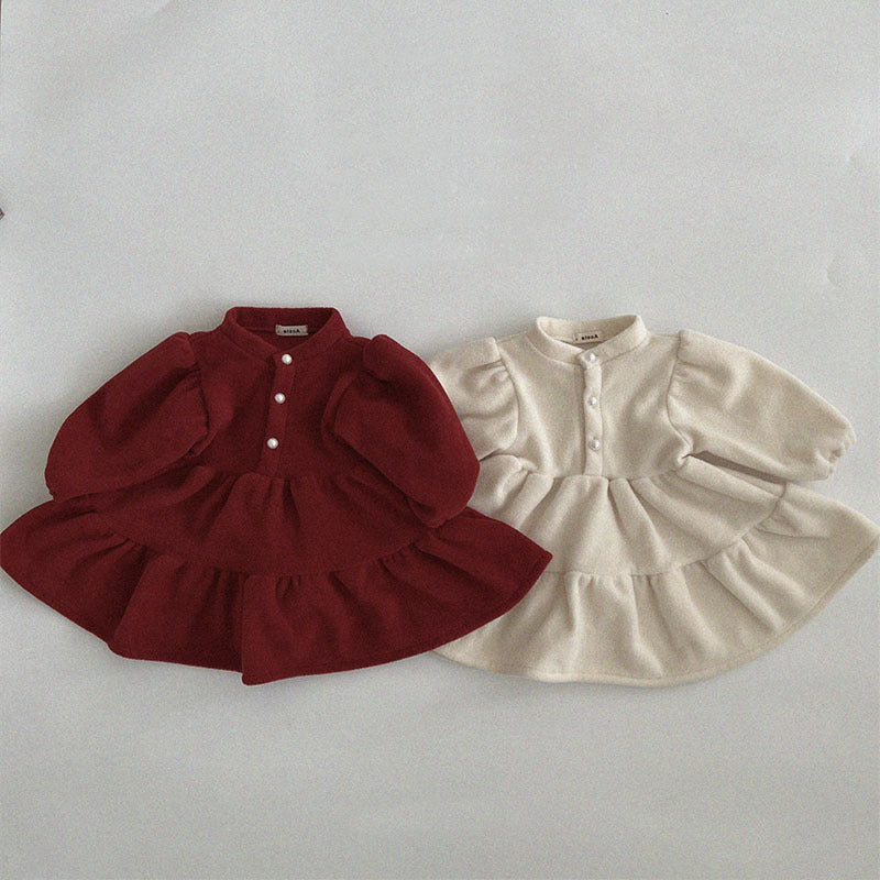 Red and cream fleece princess dresses with ruffle hems