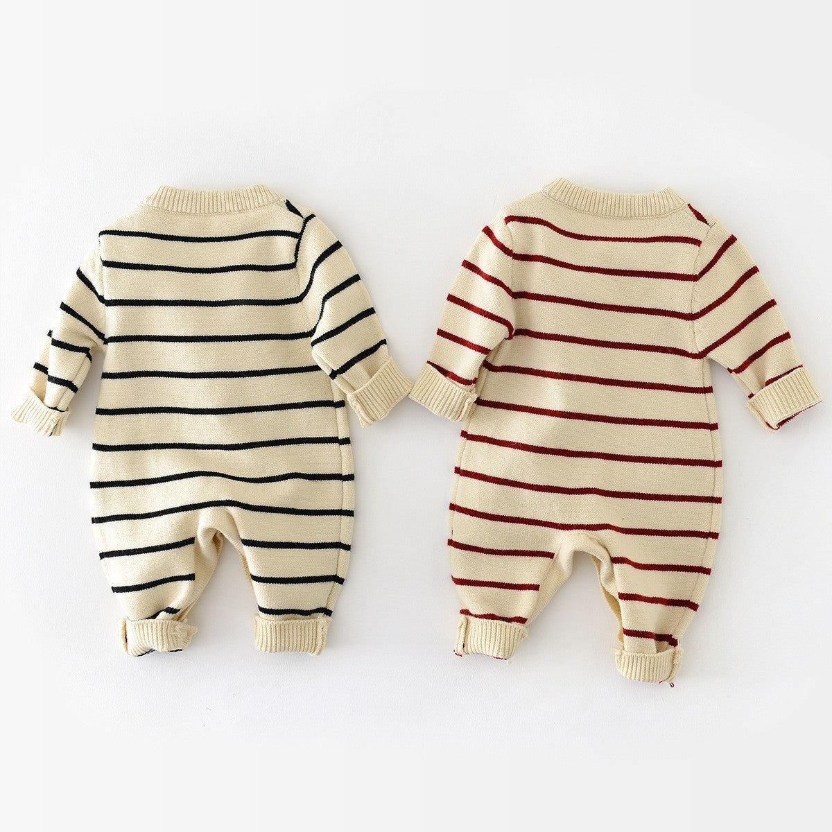 Classic Stripes Baby Romper with Bear Charm