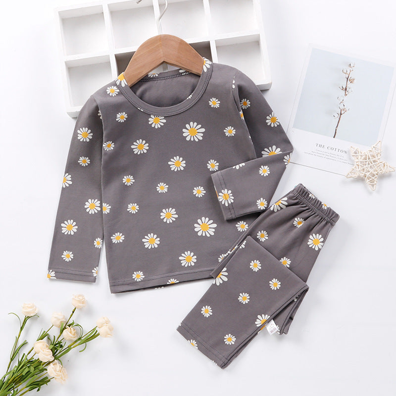Gray daisy print long sleeve pajama set