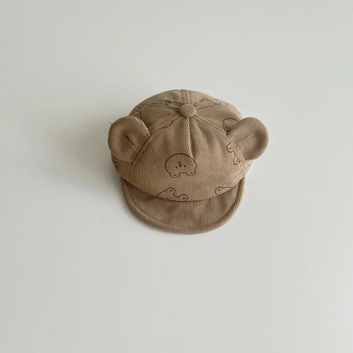 Dark brown bear ear corduroy baby cap