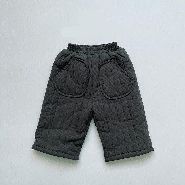 Dark green quilted straight-leg pants