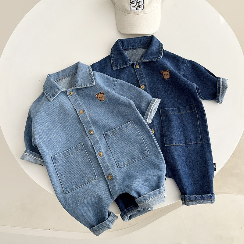 Light and dark blue denim baby jumpsuits