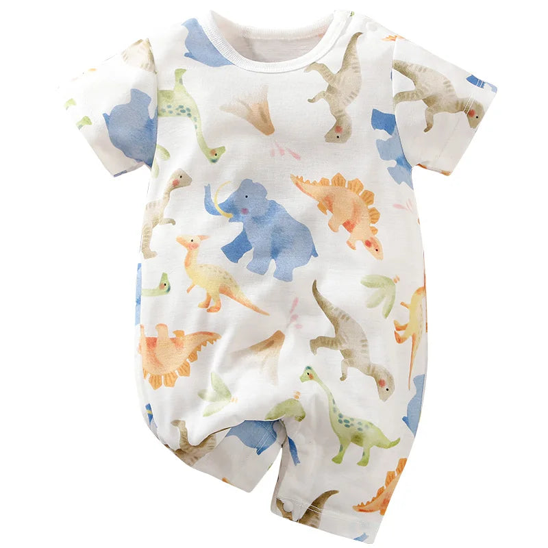 Dinosaur print romper on white background
