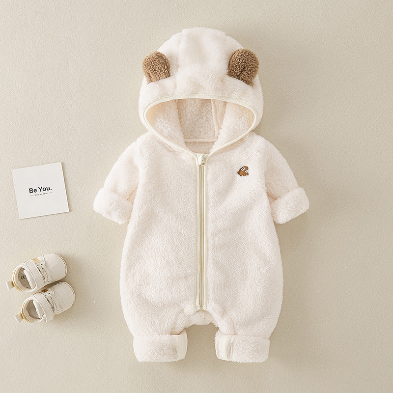 Fuzzy Bear Baby Romper with Ears