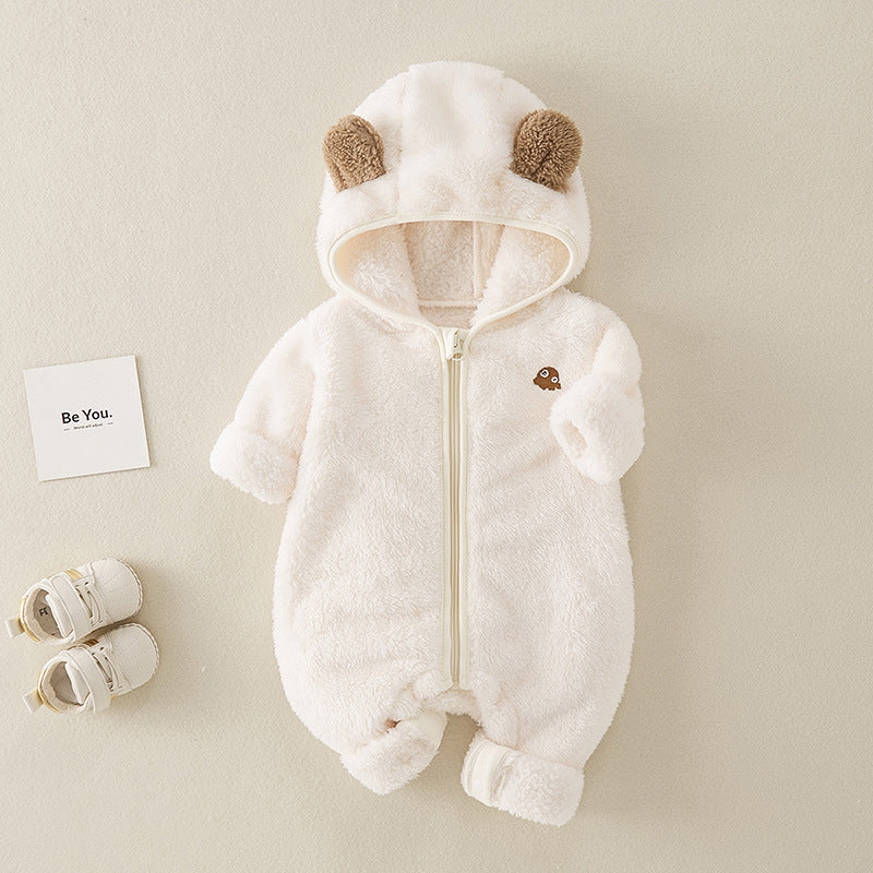 Fuzzy Bear Baby Romper with Ears