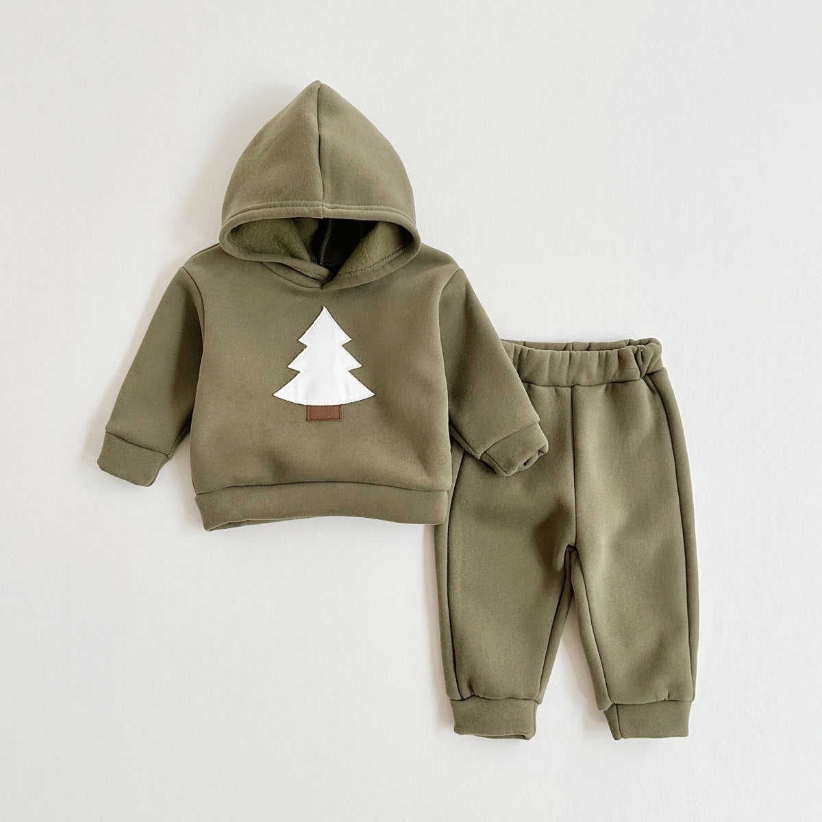 Two-piece Set Infant Toddler Hooded Fleece-lined Suit