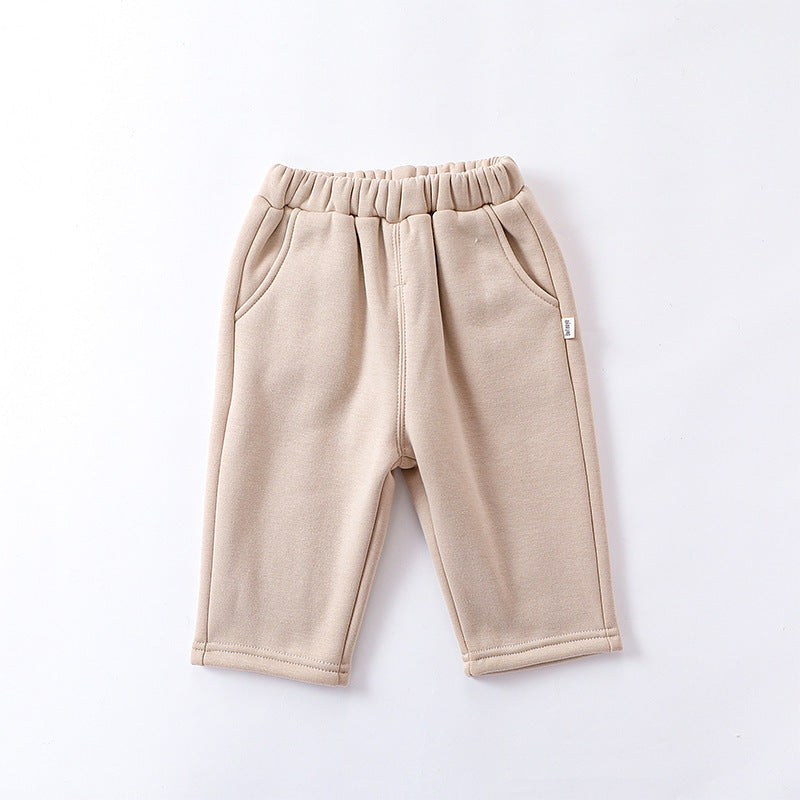 Boy Solid Color With Fur Thickened Pants