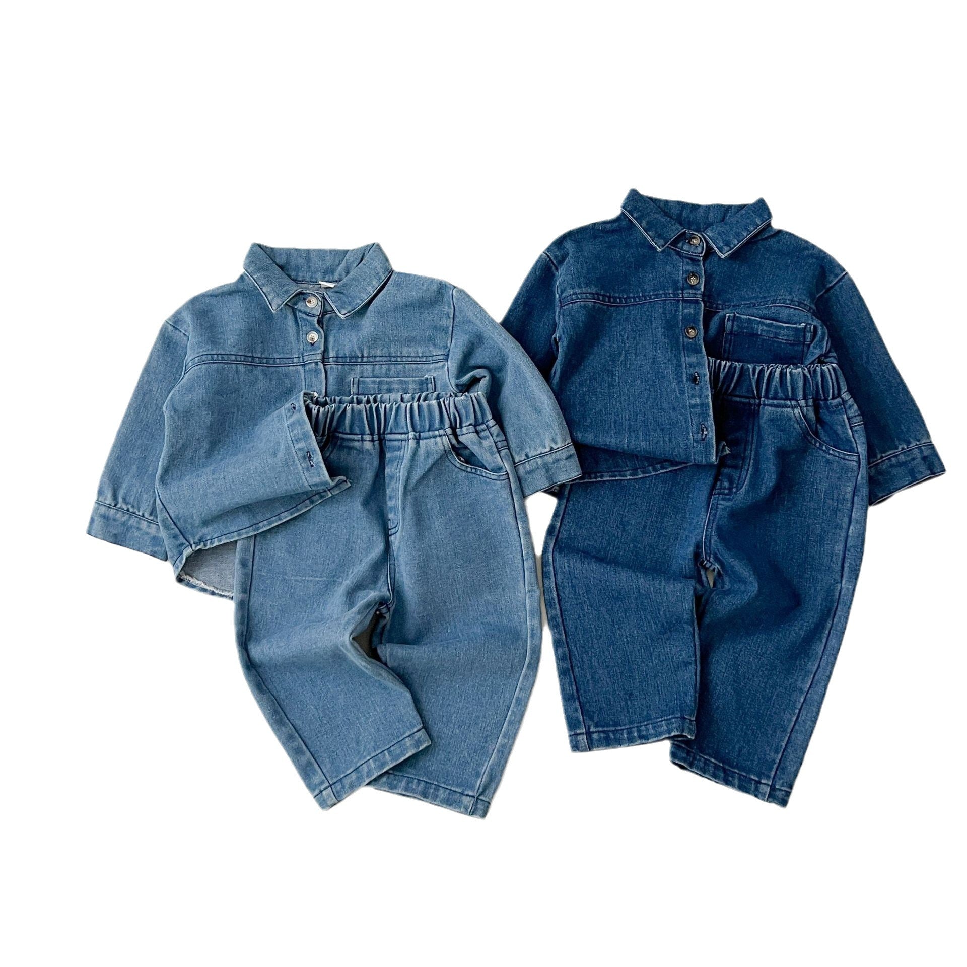 Retro Long-sleeved Shirt Denim Pants Two-piece Set