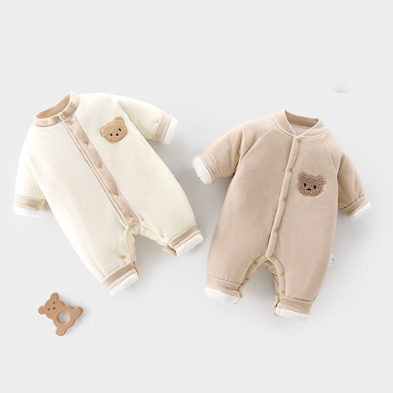 Beige and coffee fleece bear jumpsuits