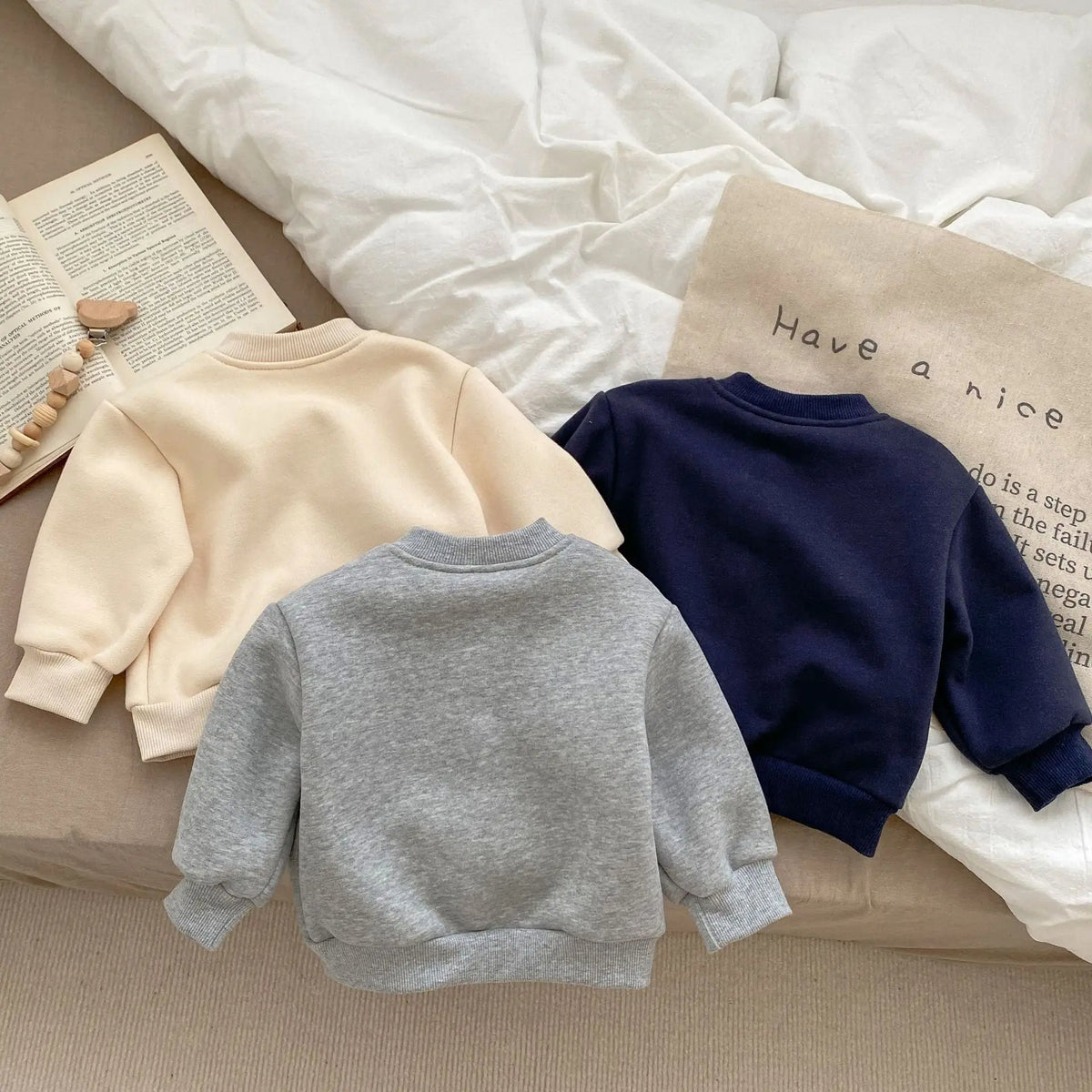 Beige, gray and navy embroidered baby jackets