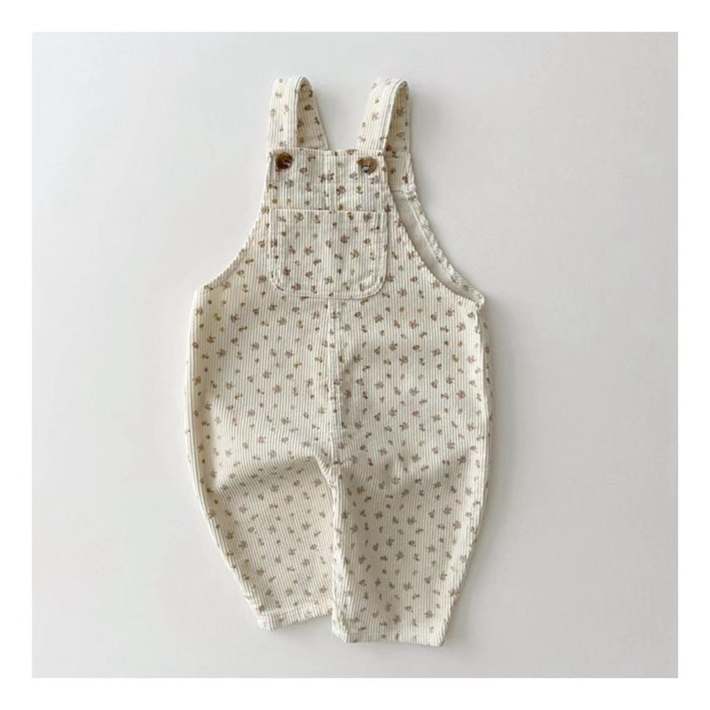 Cream floral print baby dungarees with adjustable straps