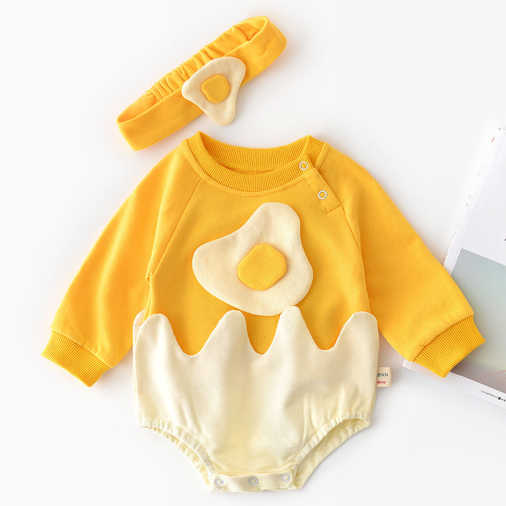 Yellow fried egg baby romper with matching headband