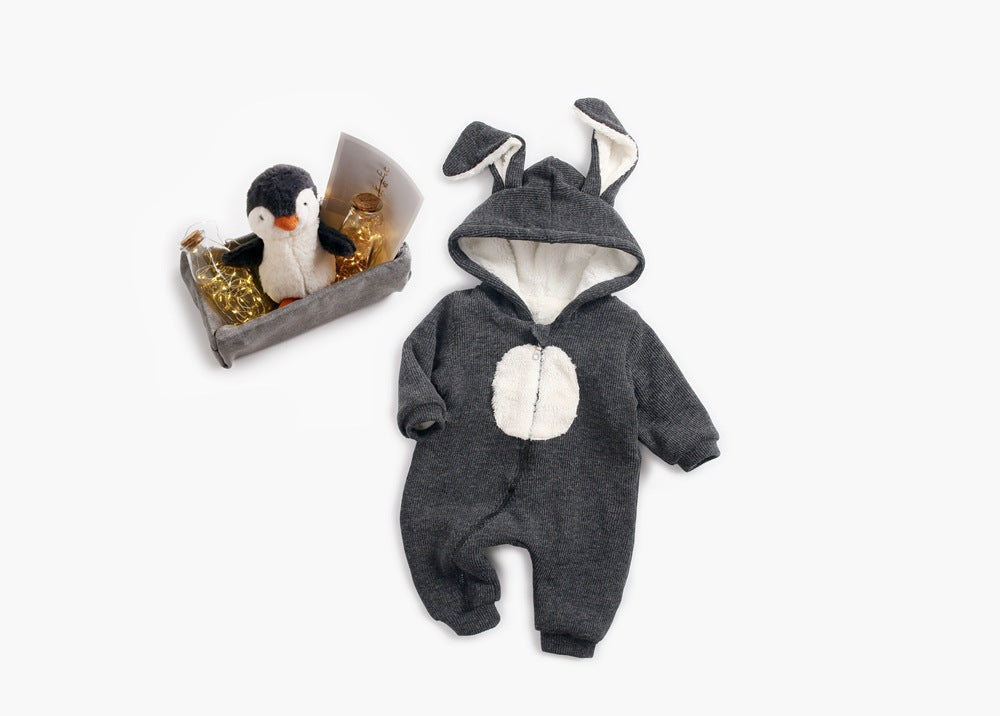 Dark gray bunny jumpsuit styled with toys