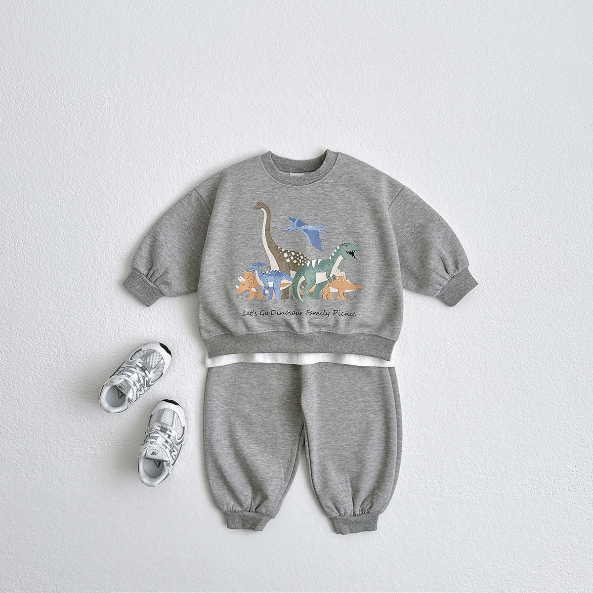 Gray dinosaur print sweatshirt and joggers set