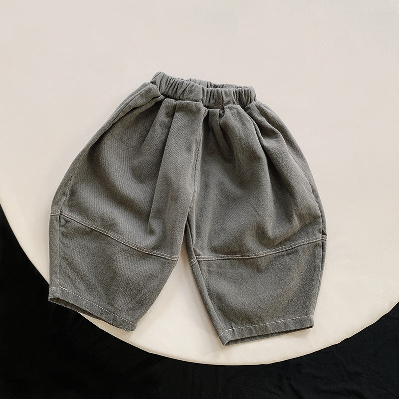 Gray loose harem pants with elastic waist