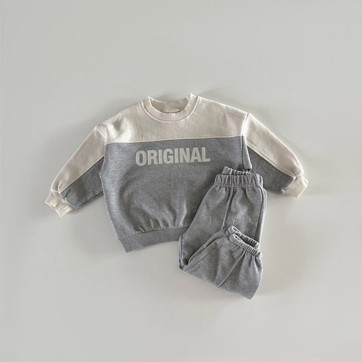 Gray and cream colour block Original sweatshirt and joggers
