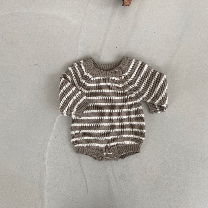 Gray and cream striped knit baby romper