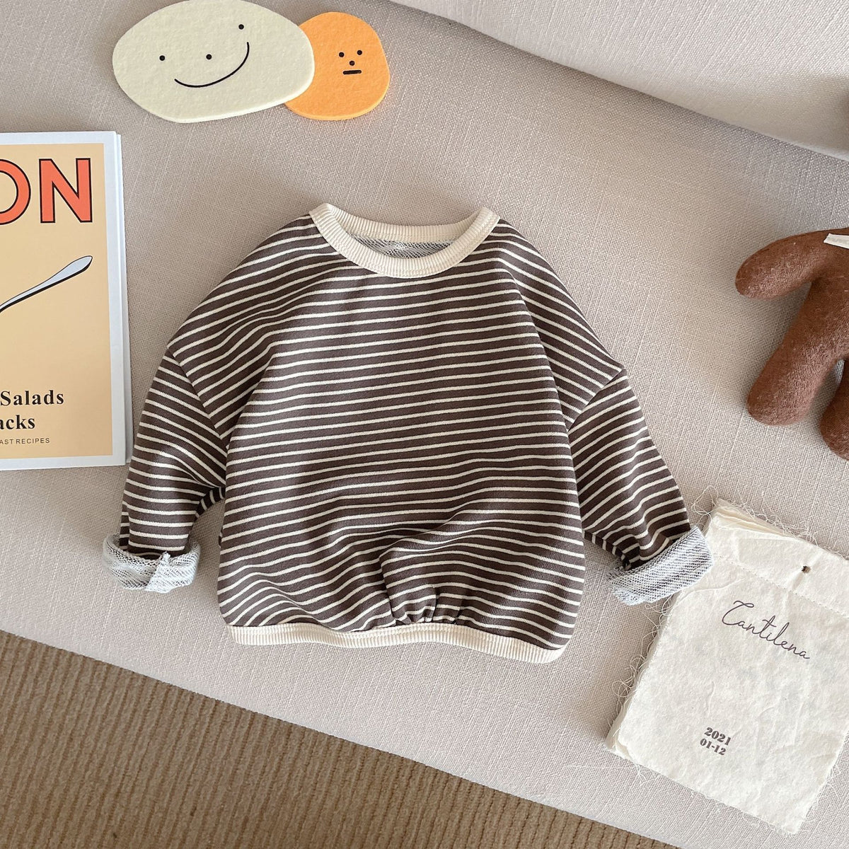Gray striped round neck toddler sweatshirt