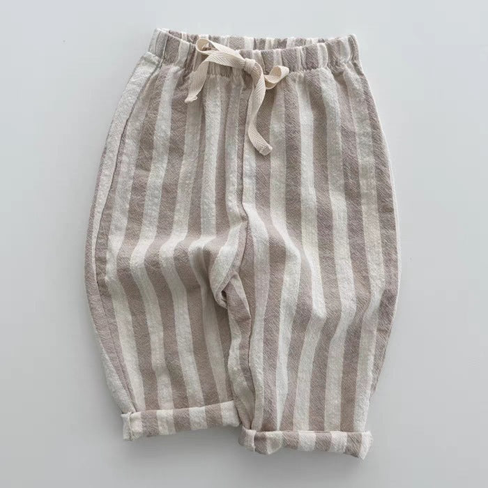 Gray vertical striped drawstring baby pants